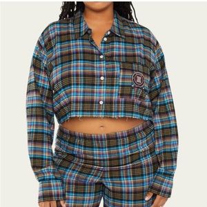 Savage X Fenty “Tied Up Tartan Raw Hem PJ Shirt” & “Open-Back PJ Pant”
